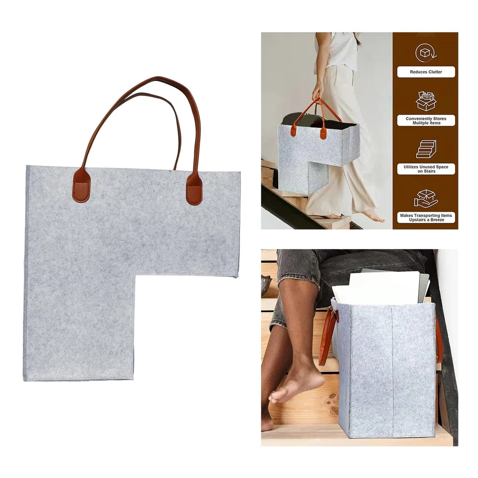 L Förmiger Treppenkorb Zur Aufbewahrung von 4 Mm Premium Filz mit Ledergriffen - Bild 1 von 1