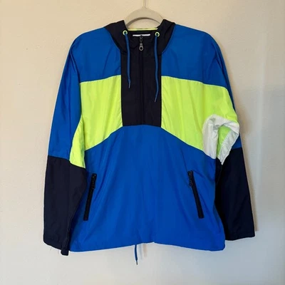 Urban Outfitters 夹克男式中号蓝色绿色连帽风衣 Anorak 套衫 — 第 1/4 张图片