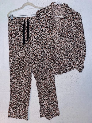 Victoria Secret Heart Leopard Print Lightweight Pajama Set Womens S pants button - Image 1 of 4