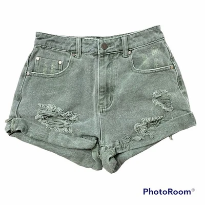 Mustard Seed Sz S 25 Shorts Distressed High Rise Cuffed Green Jean Denim Women’s - Image 1 of 4