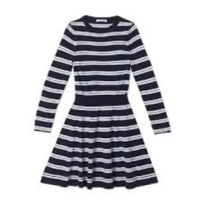 Vestido suéter de lana tejido azul y blanco Lacoste para mujer, talla pequeña Foto 1 de 4