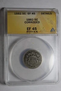 1882 Shield Nickel XF 45 Details ANACS - Picture 1 of 5