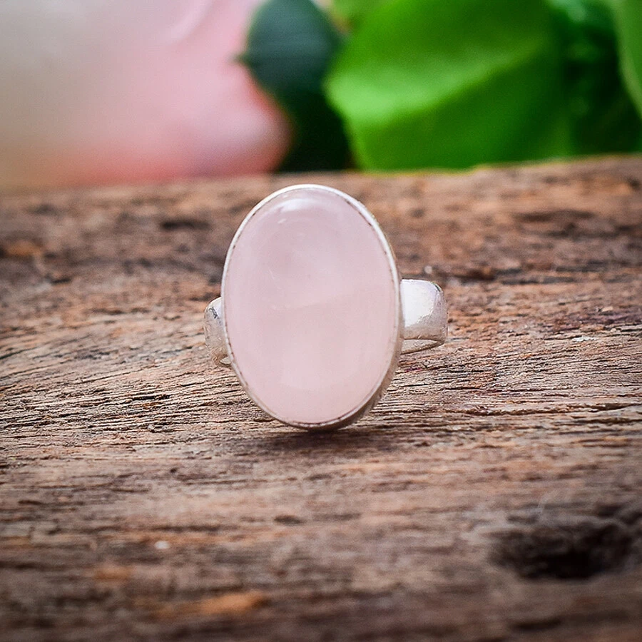 Rose Quartz Gemstone 925 Sterling Silver Handmade Ring Love For Her RQ-24 - Image 1 of 4