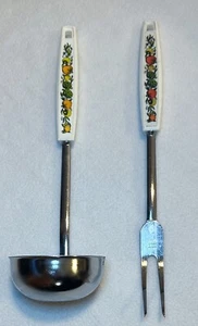 Vtg Lot Of 2 EKCO Corning Spice of Life Kitchen Utensils Ladle & Meat Fork USA - Picture 1 of 6