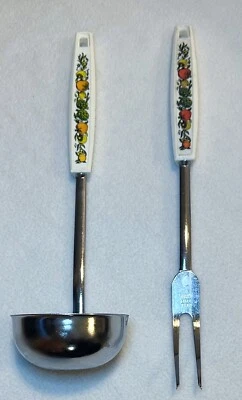 Vtg Lot Of 2 EKCO Corning Spice of Life Kitchen Utensils Ladle & Meat Fork USA - Image 1 of 4