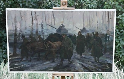 Dariusz Szybiński - Marcha de invierno - Óleo sobre lienzo - Firmado, con marco Foto 1 de 4