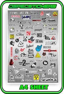 SCALE STICKER SHEET A4 R/C 1/10 DRIFT DRAG CAR JDM STICKERBOMB HPI MST YOKOMO - Picture 1 of 4