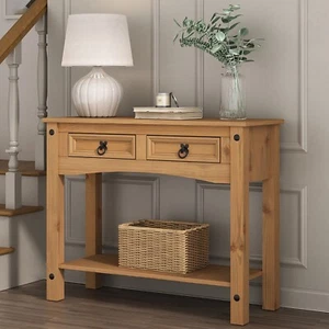 Console Table 2 Drawer Corona Hall Mexican Solid Pine Waxed - Picture 1 of 9