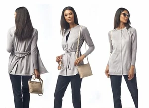 NWT H by Halston Faux Suede Jacket with Sweater Knit Sleeves 26W(3X) Flint Grey - Picture 1 of 9