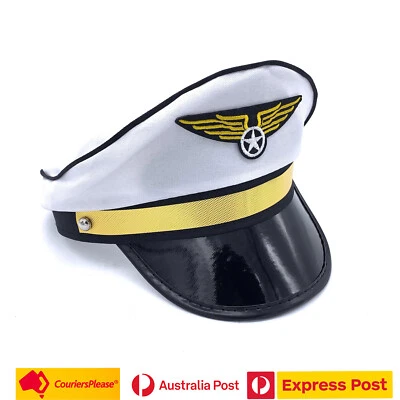 Pilot Hat Airline Captain Cap White Adult Size Wholesale & Single Sale AU Stock - image 1 of 4