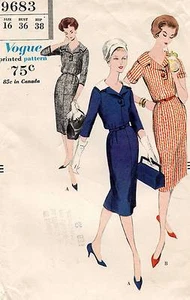50er Jahre VOGUE Misses Kleid Muster 9683 Größe 16 UNGESCHNITTEN - Bild 1 von 2