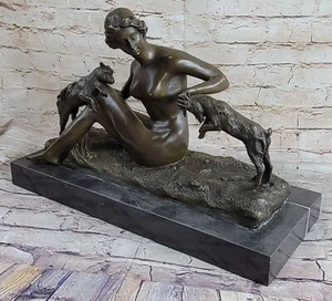 Art Deco Nouveau Cabras y Mujer Desnuda Mujer Escultura Bronce Estatua Figura OFERTA - Imagen 1 de 7