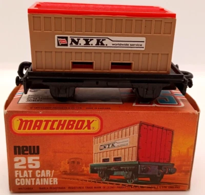 FLAT CAR CONTAINER N.Y.K. MATCHBOX SUPERFAST No.25 ENGLAND 1977 TOP OVP BOX - Bild 1 von 4