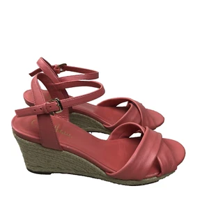 Cole Haan Womens Pink Patent Wedge Heel Ankle Strap Espadrille Sandals Size 8.5B - Picture 1 of 10