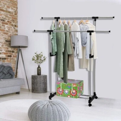 Appendiabiti Stender doppio con ruote Attaccapanni salvaspazio Regolabile 72 130 - Immagine 1 di 4