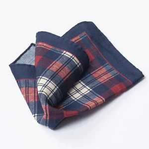 TIGER OF SWEDEN Pocket Square Blue Red Plaid Check Wool  - Picture 1 of 3