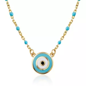Pori Jewelry 14K Solid Gold And Turquoise Chain Alternating Evil Eye Necklace - Picture 1 of 3
