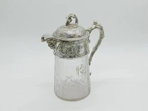 Victorian Silver Plated Cut Glass Claret Jug Bacchanalian Detail Antique c1890 - Picture 1 of 10
