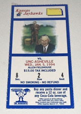 1/5/94 UNC Asheville Kansas NCAA Basketball Ticket Stub Ostertag Vaughn Pollard