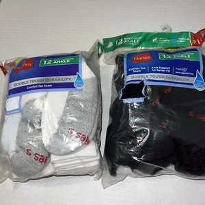 Hanes Sz S Ankle Socks 24 pairs Boys Cushioned Comfort Toe White Wicking 4.5-8.5 - Picture 1 of 5