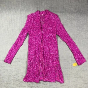Vintage Y2K Jacket Women Medium Pink Glitter Sheer Lace Mandarin Kimono Boho 90s - Picture 1 of 24