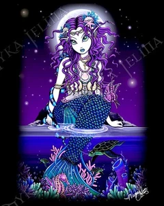 Mermaid Sea Turtle Siren PRINT Tropical Night Gothic Faerie Uxia Myka Jelina Art - Picture 1 of 4