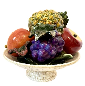 Vintage Handmade 10" Italian Majolica Tropical Fruit Bowl Centerpiece - Picture 1 of 13