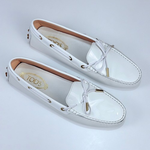 TOD’S Scarpe da guida Tod's GOMMINO mocassini a blocco in pelle verniciata colore bianco taglia EU 40 5
