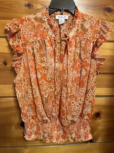 Rachel Zoe Damen geblümte Bluse orange mit Rüschenärmeln Größe L - Bild 1 von 7