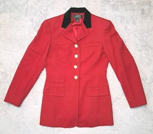 VTG Lauren Ralph Lauren Red Wool Blazer Women’s Size 8 Gold Button Velvet Collar - Picture 1 of 12