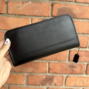 Vintage Coach Black Leather Large Zip Around Wallet Accordion - Picture 1 of 16