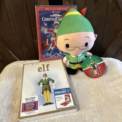 Elf (sealed) DVD w/ Pop-Up Snow Globe & 7” Papa Elf Plush + Christmas Vacation - Image 1 of 4