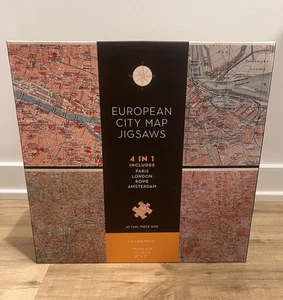 European City Map Jigsaw Puzzles 4 X 1000 Pieces Paris Rome Amsterdam London NEW - Picture 1 of 5
