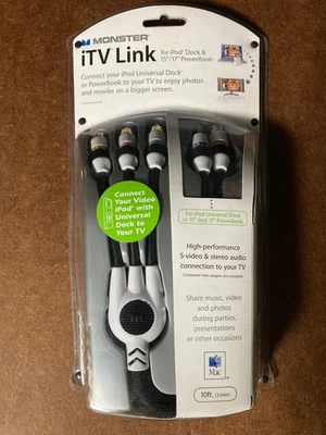 Monster iTV Link for iPod Dock and Powerbook S-Video Cable 10ft Factory Sealed - Image 1 of 2