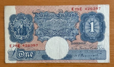 Billete circulado de 1 libra Gran Bretaña 1940-1948 Foto 1 de 2