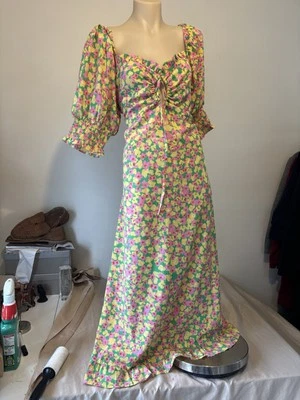 Neon Rose ASOS Plus Sz 20 Floral Midi Dress Puff Sleeve Sweatheart Neckline New - image 1 of 4