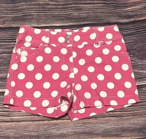 Mini Boden Girls Pink with White Polka Dots Heart Pocket Jean Shorts Size 9Y - Picture 1 of 3