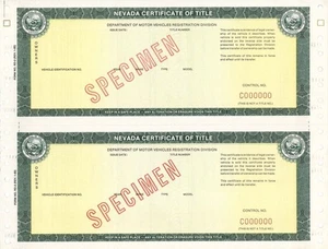 Specimen Nevada Certificate of Title - Specimen - Specimen Stocks & Bonds - Bild 1 von 1