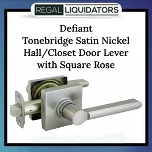 DefiantTonebridge Satin Nickel Hall/Closet Door Lever with Square Rose - Picture 1 of 8