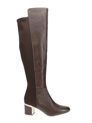 DKNY Womens Brown Accents Stretch Round Toe Block Heel Leather Boots 6 - Image 1 of 3