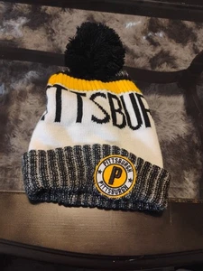 NFL Pittsburgh Beanie Toboggan Embroidered Black Yellow White Knit Acrylic Pom - Picture 1 of 10
