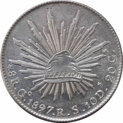 Mexico 8 reals 1897 Go RS, UNC, "Republic of Mexico (real) (1823 - 1897)" - Image 1 of 2