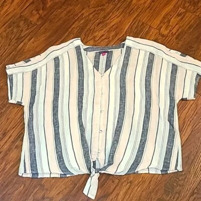 VINCE CAMUTO Ladies Pink & Black 100% Linen Button Up Blouse - Size 2X - Image 1 of 4