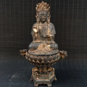 Estatua de Buda Jambhala Amarilla hecha a mano de bronce dorado antiguo de China de 10". - Imagen 1 de 5