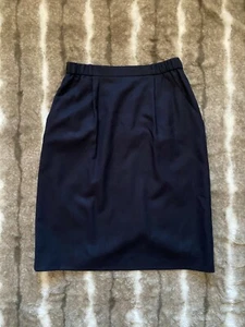 GIVENCHY En Plus Blue 100% Wool Lined Pencil Skirt w/ Pockets Size 10 - Picture 1 of 3