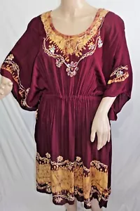 Riviera Sun Women Plus One Free Size Burgundy Tie Dye Sequin Cover Up Dress - Picture 1 of 12