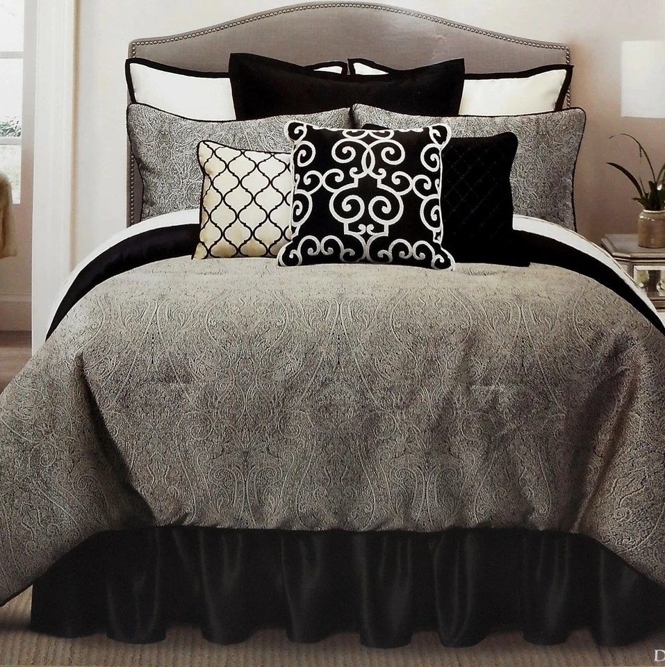 VERATEX Deville королева одеяло комплект 4шт новый пейсли цветочный медальон черный слоновой кости - Изображение 1 из 4