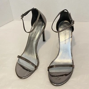Stuart Weitzman Nudistsong Ankle Strap Pewter Bronze 4" Stilletos US 9 M - Picture 1 of 9