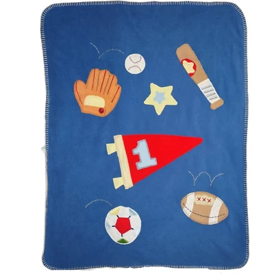 Circo htf Sports Blanket Blue Brown Tan Baseball Soccer Football Star Target - Image 1 of 4