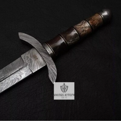 Espada vikinga de acero Damasco forjada a mano espada medieval lista para la batalla con funda Foto 1 de 4